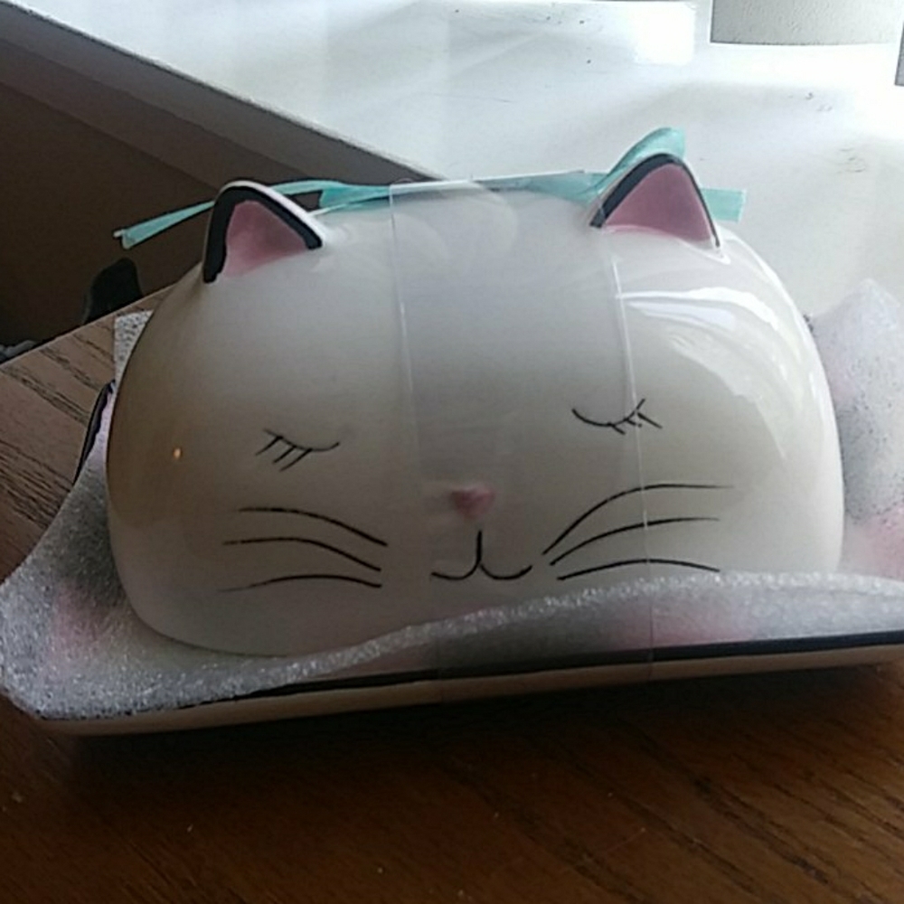 10 strawberry street cat butter dish